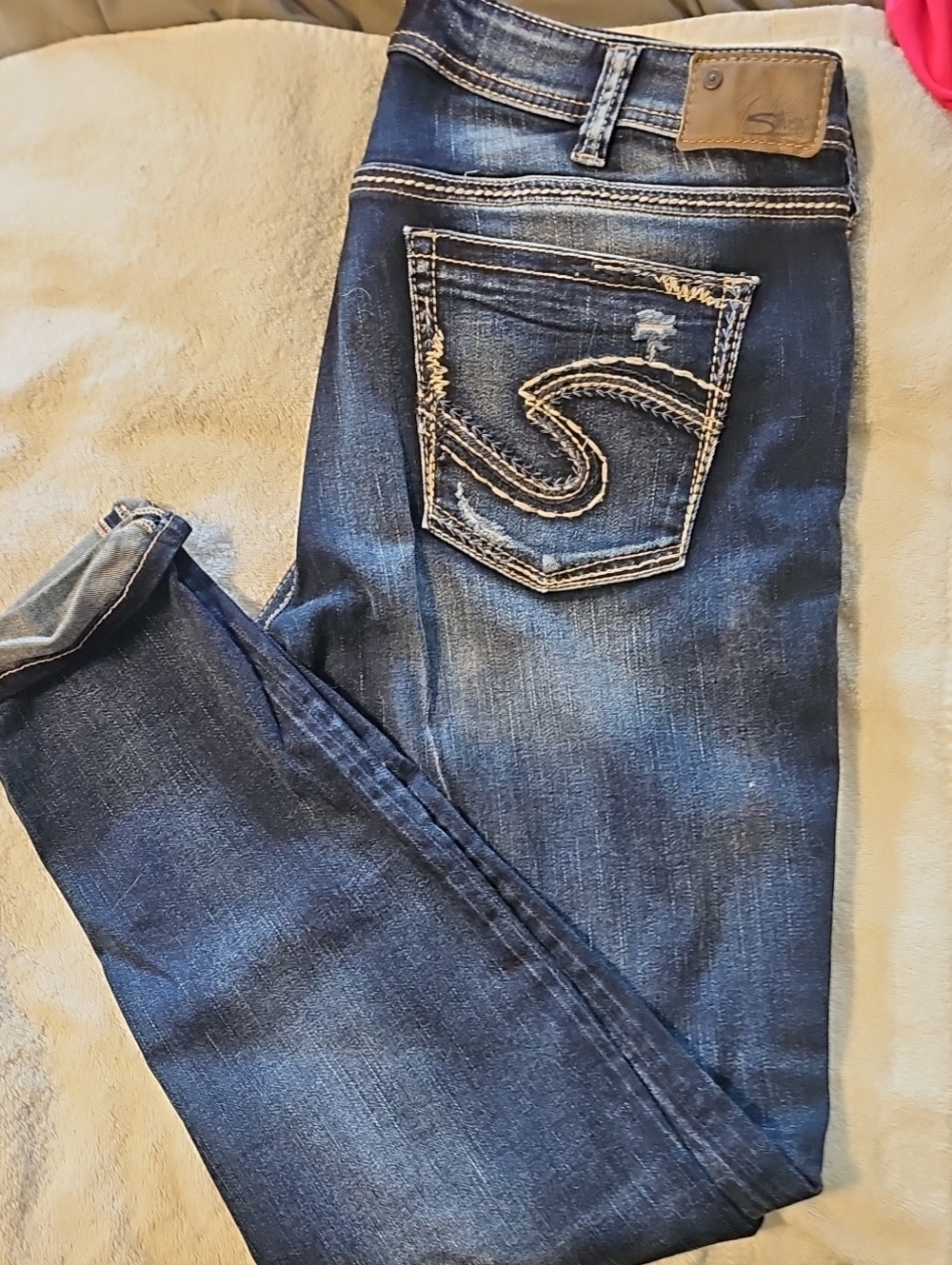 Silver Jeans Women's Indigo Boyfriend Distressed Jeans with Contrast Stitching